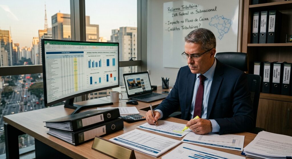 Empresário analisando os impactos da Reforma Tributária.